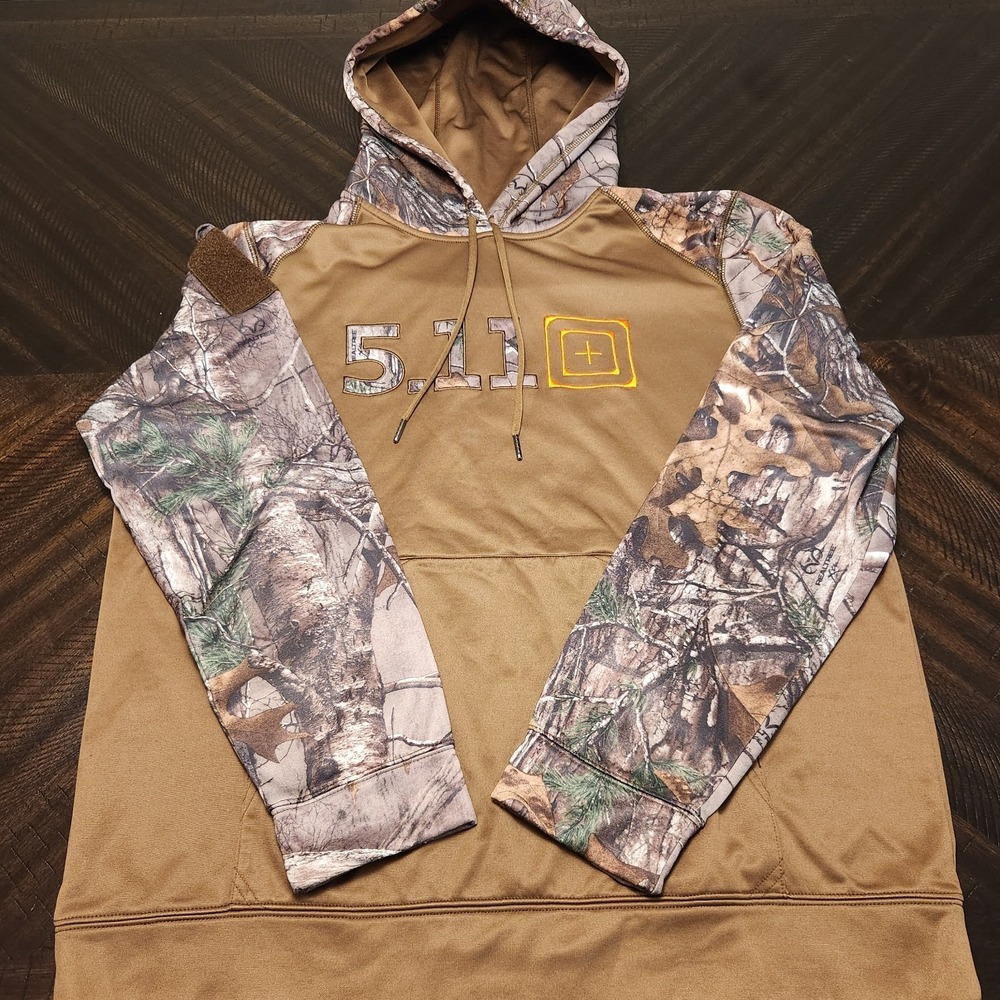 5.11 Tactical Hoodie Mens Large Brown Realtree Camo Pullover Zip Sleeve Pocket